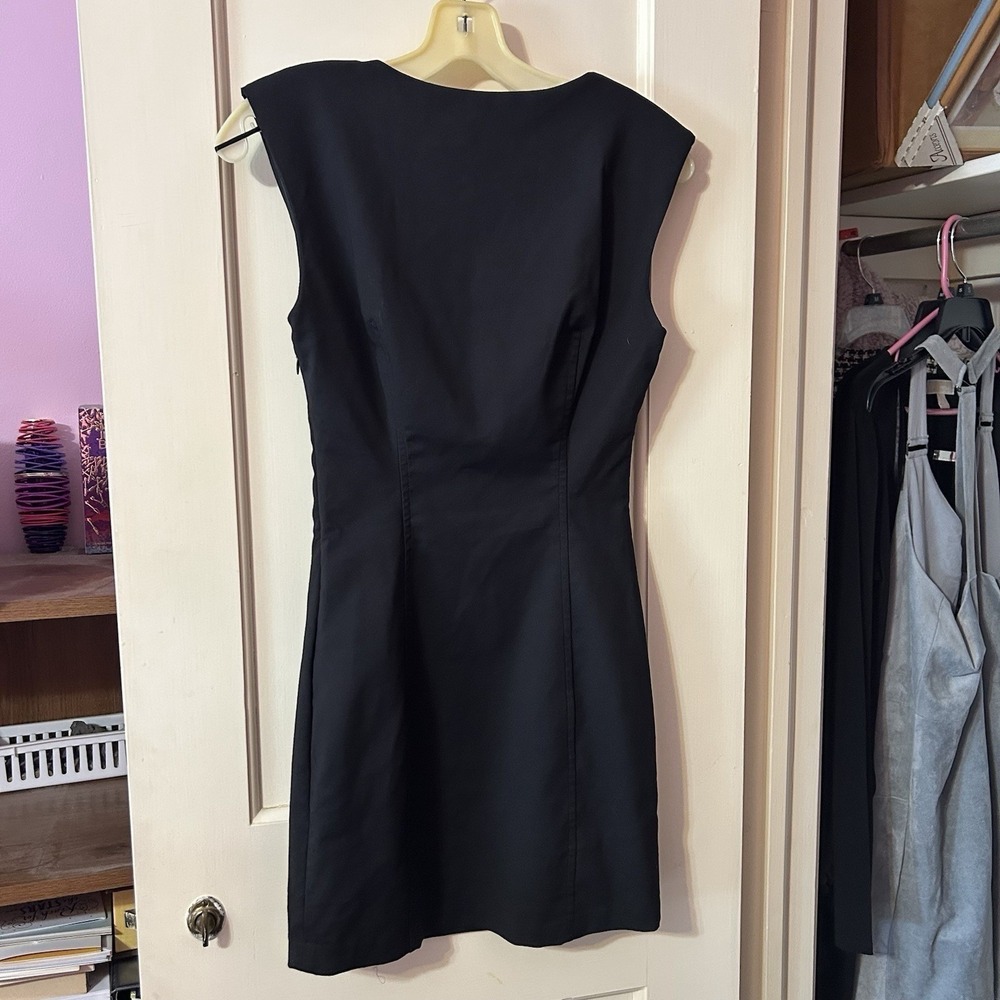 Zara Dress Small Black Square Neck Structured Mini Bodycon Cap Sleeve LBD - Picture 4 of 6